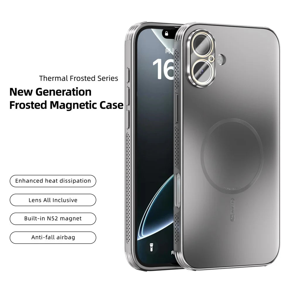 ABEEL For iPhone 16 Case Compatible with MagSafe TPU PC Cooling Matte Phone Back Cover with Lens Film - Titanium Grey - 2