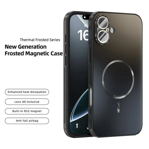 ABEEL For iPhone 16 Plus Case Compatible with MagSafe TPU PC Cooling Matte Phone Back Cover with Lens Film - Black - 2