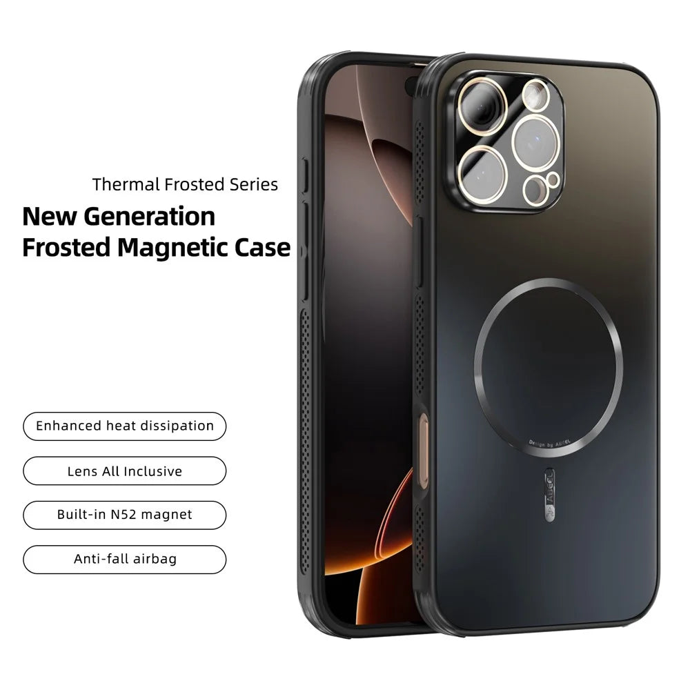 ABEEL For iPhone 16 Pro Max Case Compatible with MagSafe TPU PC Cooling Matte Phone Back Cover with Lens Film - Black - 2