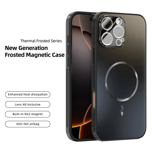 ABEEL For iPhone 16 Pro Max Case Compatible with MagSafe TPU PC Cooling Matte Phone Back Cover with Lens Film - Black - 2