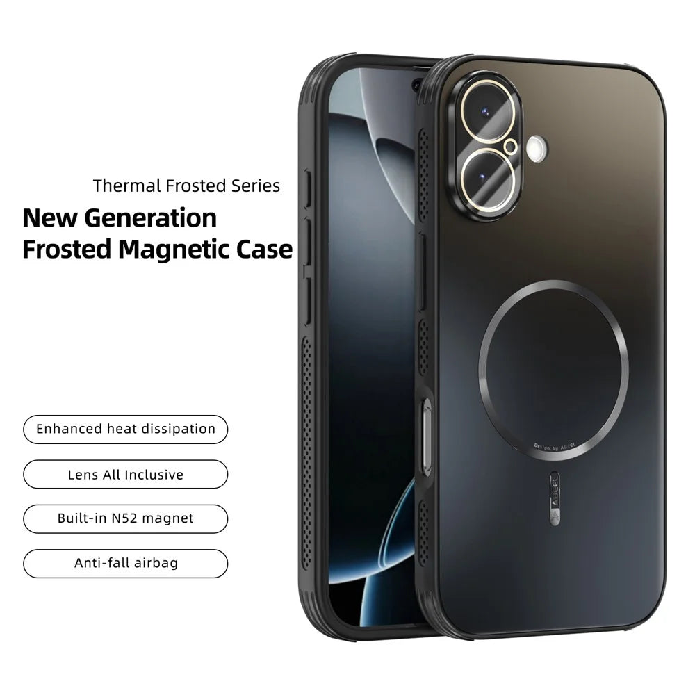 ABEEL For iPhone 17 Case Compatible with MagSafe TPU PC Cooling Matte Phone Back Cover with Lens Film - Black - 2