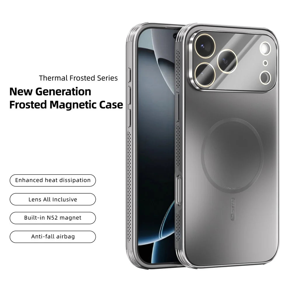 ABEEL For iPhone 17 Pro Case Compatible with MagSafe TPU PC Cooling Matte Phone Back Cover with Lens Film - Titanium Grey - 2