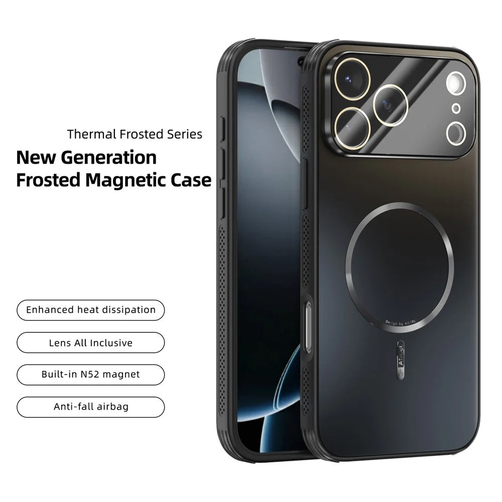 ABEEL For iPhone 17 Pro Max Case Compatible with MagSafe TPU PC Cooling Matte Phone Back Cover with Lens Film - Black - 2