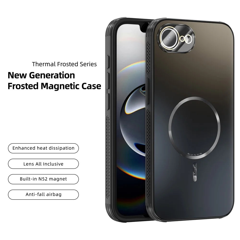 ABEEL For iPhone 17e / 16e Case Compatible with MagSafe TPU PC Cooling Matte Phone Back Cover with Lens Film - Black - 2