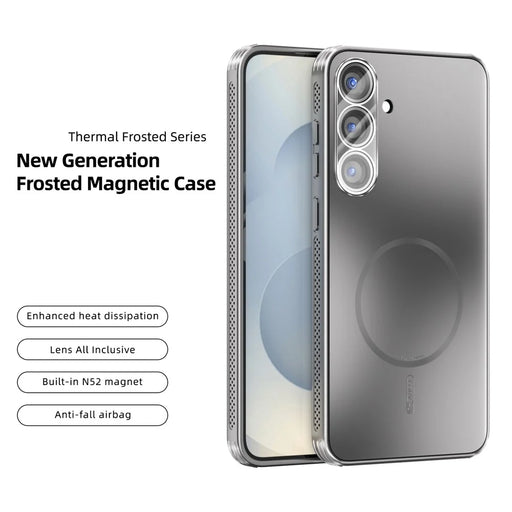 ABEEL For Samsung Galaxy S25 Magnetic Case TPU PC Cooling Matte Phone Back Cover with Lens Film - Titanium Grey - 2