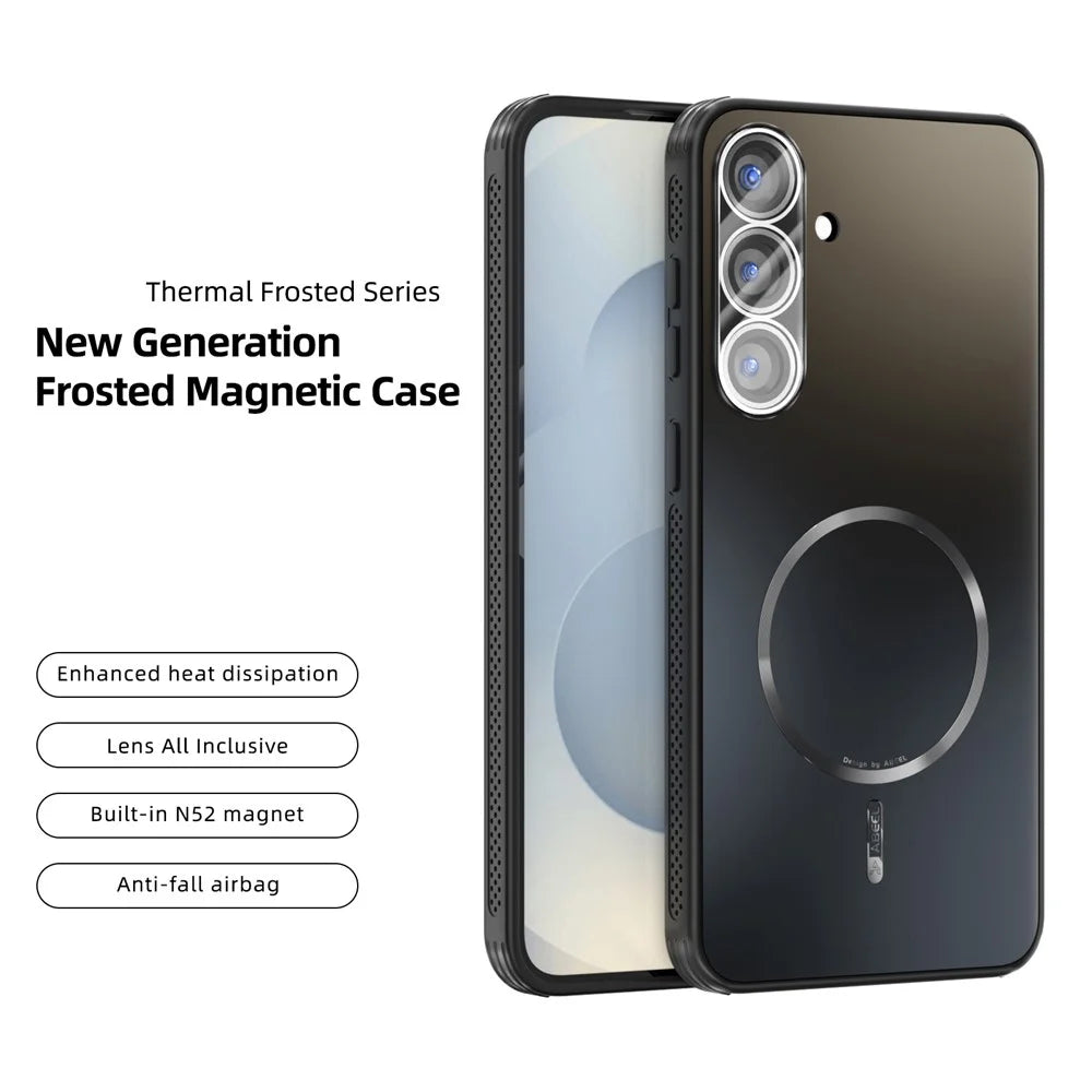 ABEEL For Samsung Galaxy S25+ Magnetic Case TPU PC Cooling Matte Phone Back Cover with Lens Film - Black - 2