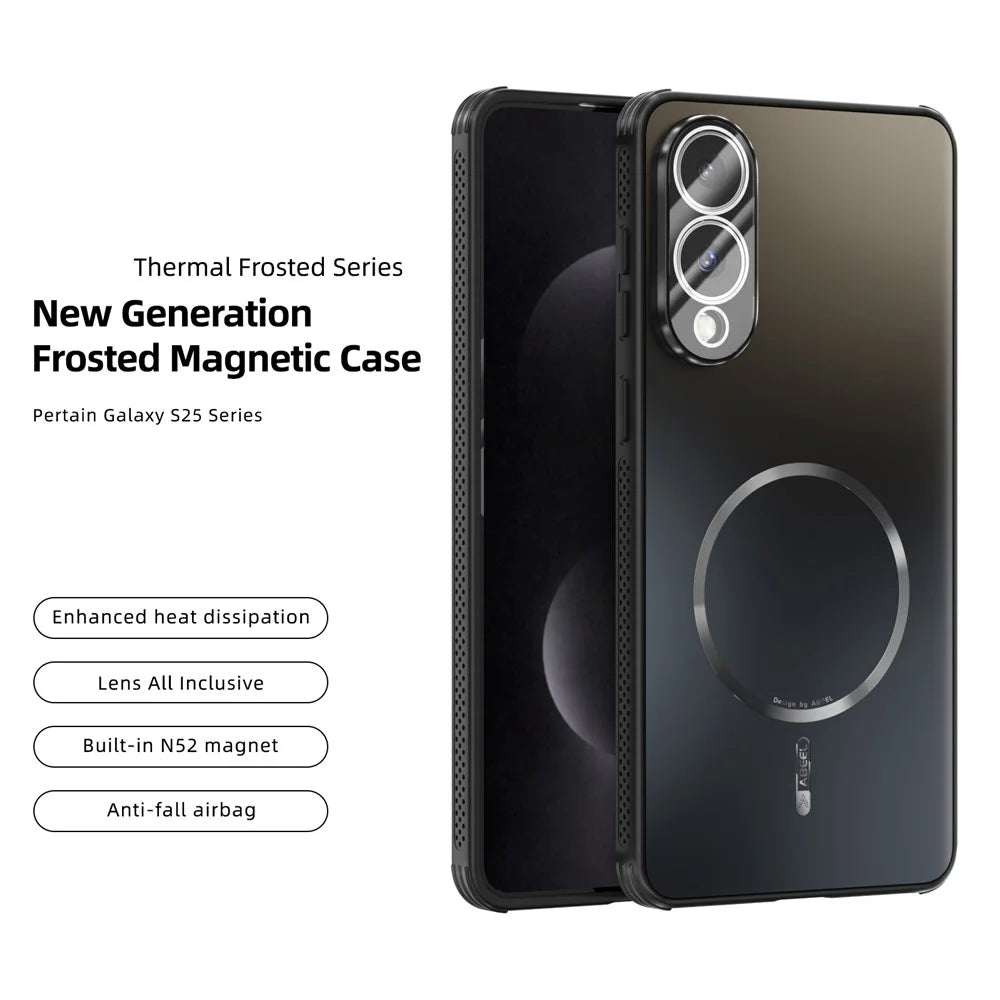 ABEEL For Samsung Galaxy S25 Edge Magnetic Case TPU PC Cooling Matte Phone Back Cover with Lens Film - Black - 2