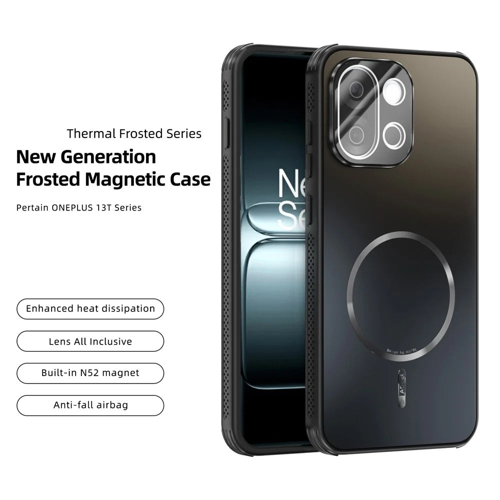 ABEEL For OnePlus 13T 5G Magnetic Case TPU PC Cooling Matte Phone Back Cover with Lens Film - Black - 2