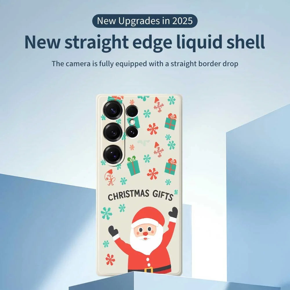 For Samsung Galaxy S25 Ultra Case Christmas Gifts Pattern Printing Straight Edge TPU Phone Back Cover - Beige - 3