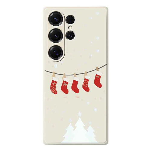 For Samsung Galaxy S25 Ultra Case Christmas Stockings Pattern Printing Straight Edge TPU Phone Back Cover - Beige - 1