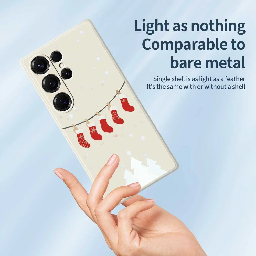 For Samsung Galaxy S25 Ultra Case Christmas Stockings Pattern Printing Straight Edge TPU Phone Back Cover - Beige - 4