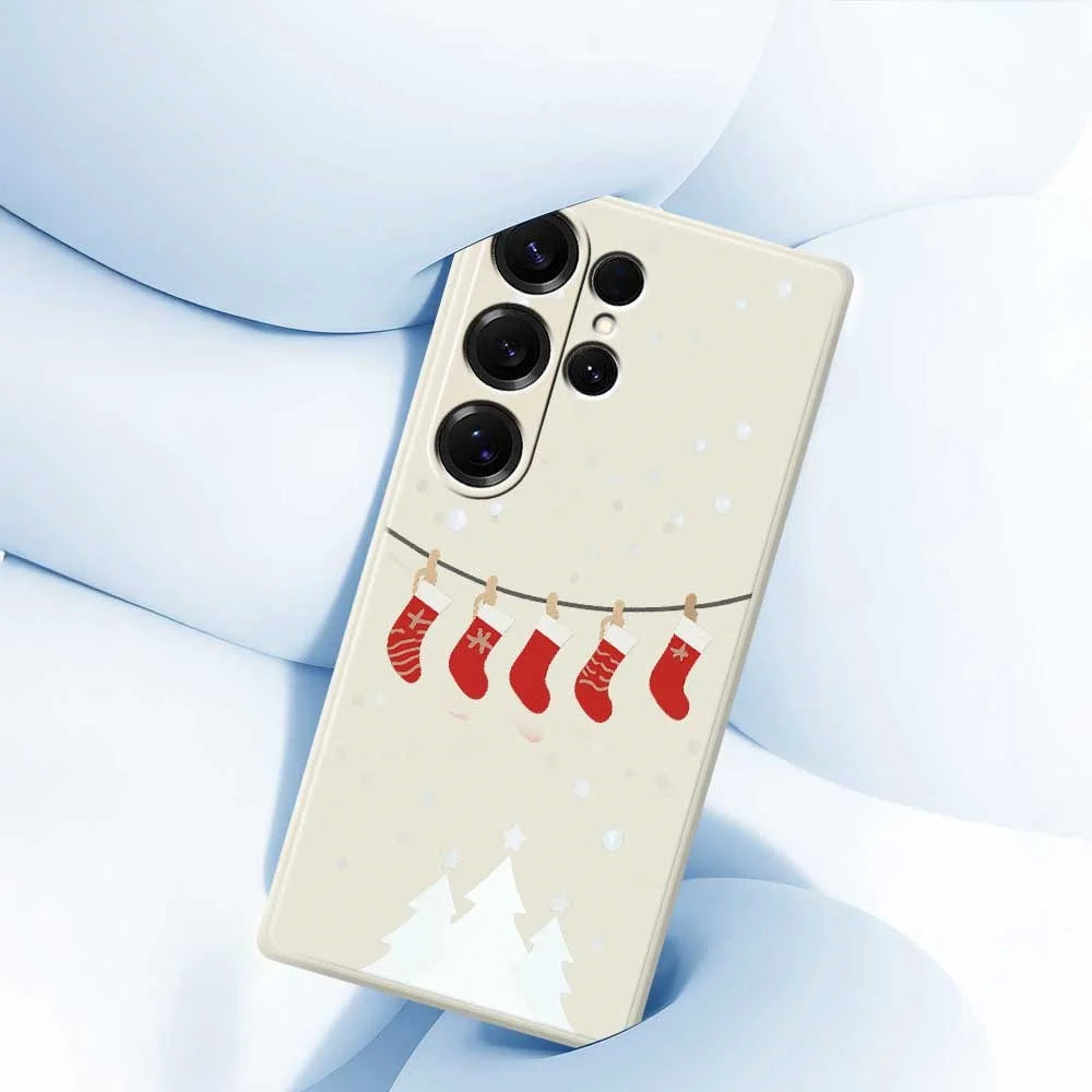 For Samsung Galaxy S25 Ultra Case Christmas Stockings Pattern Printing Straight Edge TPU Phone Back Cover - Beige - 5