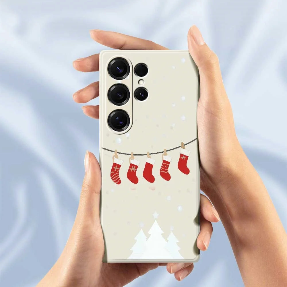 For Samsung Galaxy S25 Ultra Case Christmas Stockings Pattern Printing Straight Edge TPU Phone Back Cover - Beige - 6