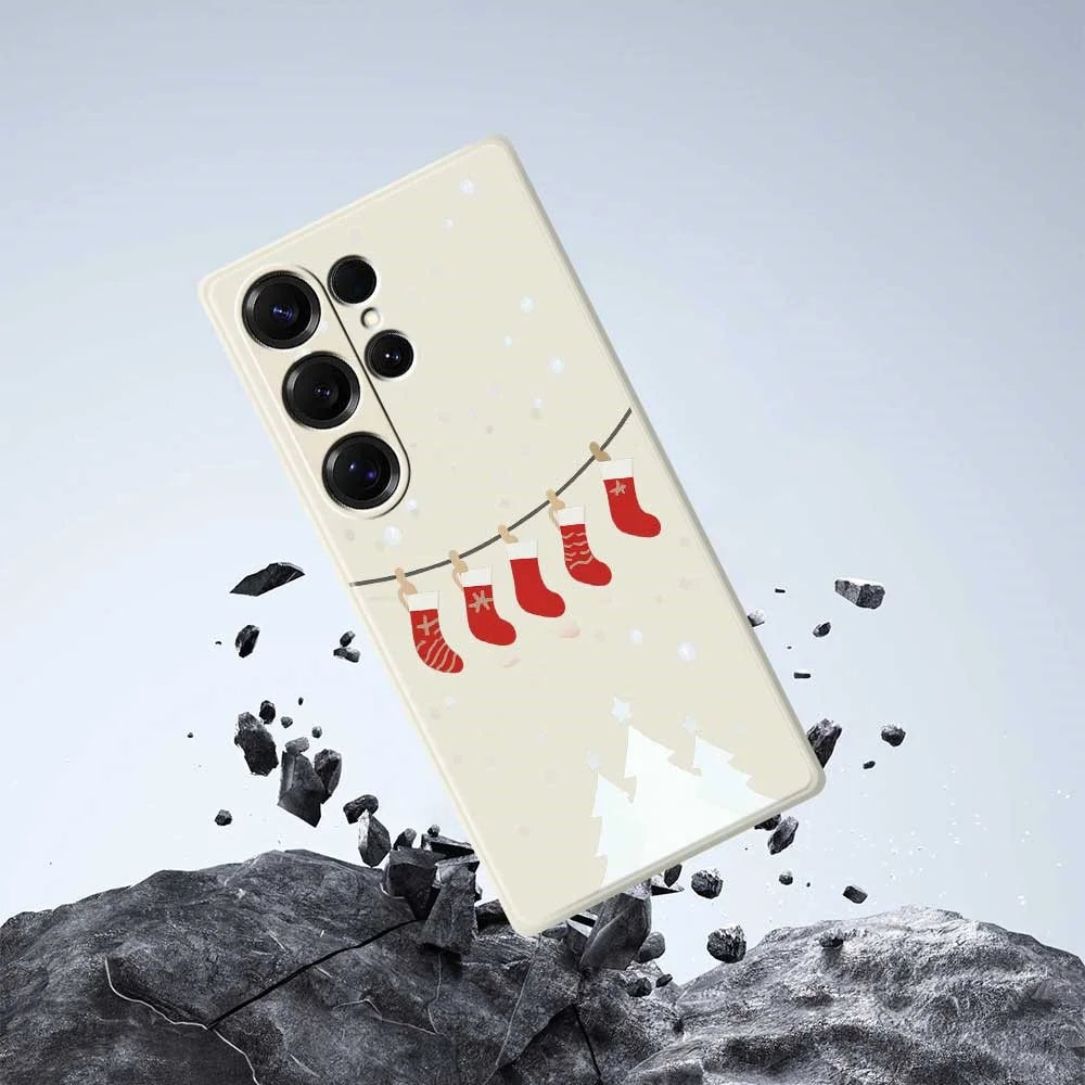 For Samsung Galaxy S25 Ultra Case Christmas Stockings Pattern Printing Straight Edge TPU Phone Back Cover - Beige - 7
