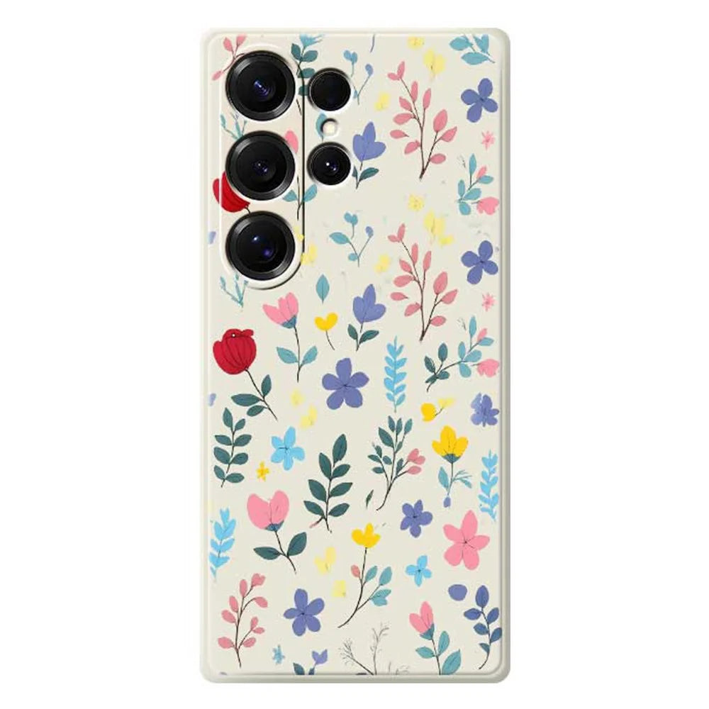 For Samsung Galaxy S25 Ultra Case Colorful Flower Branches Pattern Printing Straight Edge TPU Phone Back Cover - Beige - 1