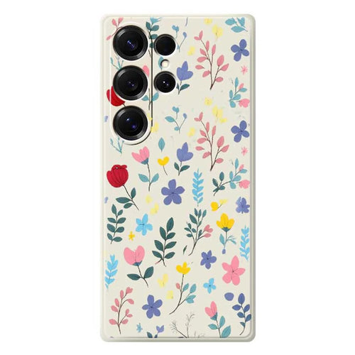 For Samsung Galaxy S25 Ultra Case Colorful Flower Branches Pattern Printing Straight Edge TPU Phone Back Cover - Beige - 1