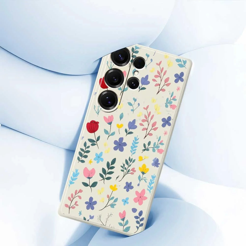 For Samsung Galaxy S25 Ultra Case Colorful Flower Branches Pattern Printing Straight Edge TPU Phone Back Cover - Beige - 5