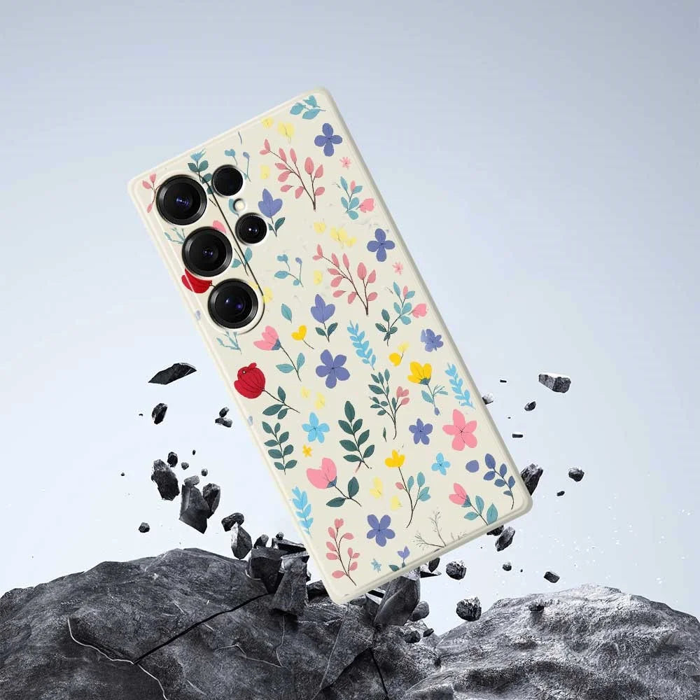 For Samsung Galaxy S25 Ultra Case Colorful Flower Branches Pattern Printing Straight Edge TPU Phone Back Cover - Beige - 7