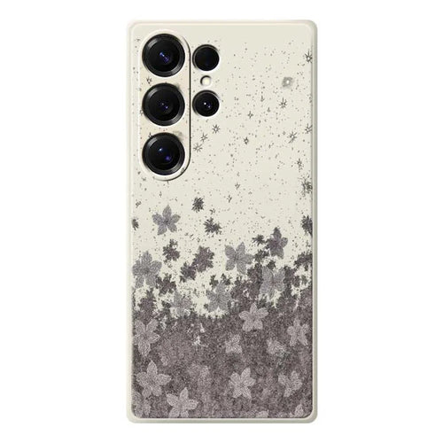For Samsung Galaxy S25 Ultra Case Grey Flowers Pattern Printing Straight Edge TPU Phone Back Cover - Beige - 1