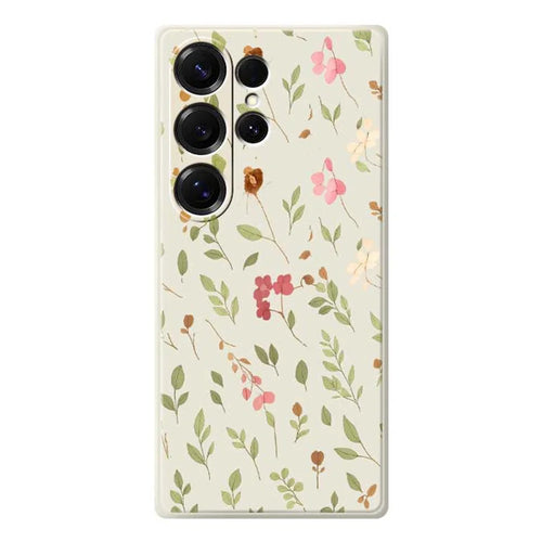 For Samsung Galaxy S25 Ultra Case Small Flower Leaves Pattern Printing Straight Edge TPU Phone Back Cover - Beige - 1