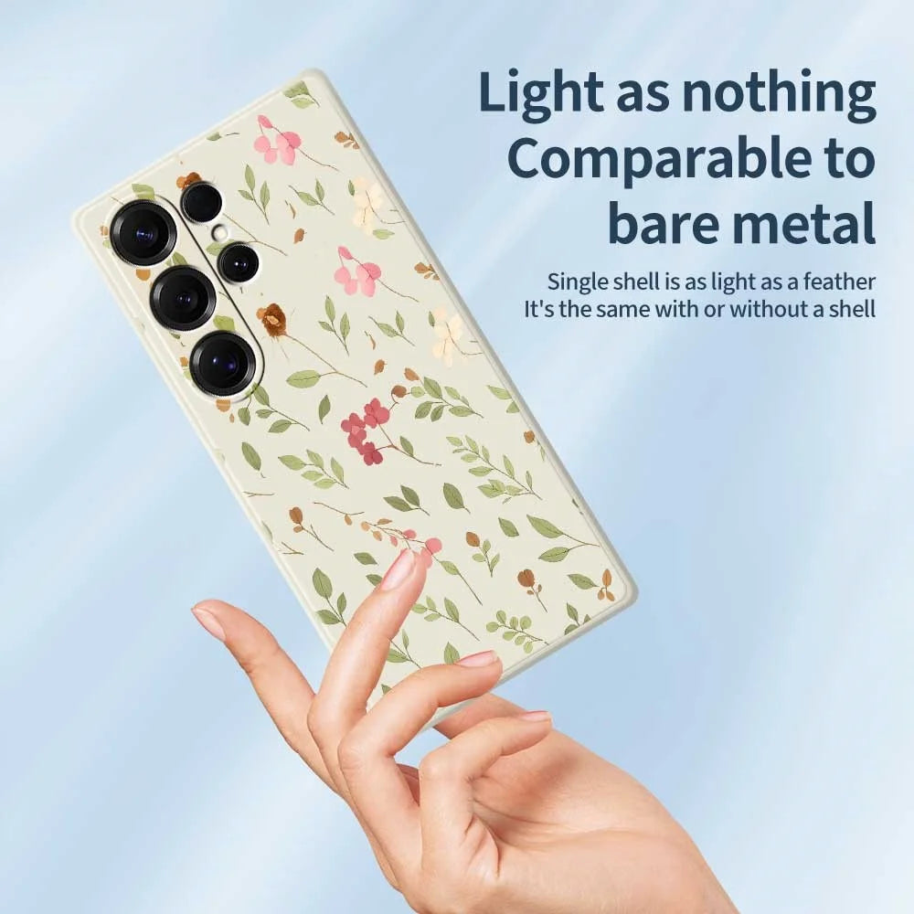 For Samsung Galaxy S25 Ultra Case Small Flower Leaves Pattern Printing Straight Edge TPU Phone Back Cover - Beige - 4