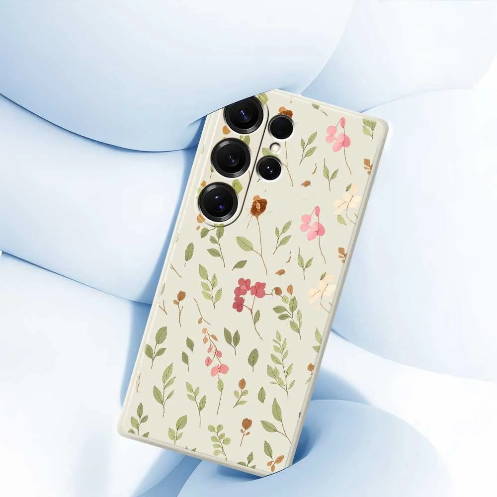 For Samsung Galaxy S25 Ultra Case Small Flower Leaves Pattern Printing Straight Edge TPU Phone Back Cover - Beige - 5