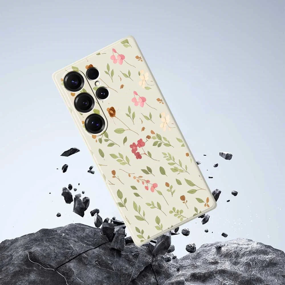 For Samsung Galaxy S25 Ultra Case Small Flower Leaves Pattern Printing Straight Edge TPU Phone Back Cover - Beige - 7