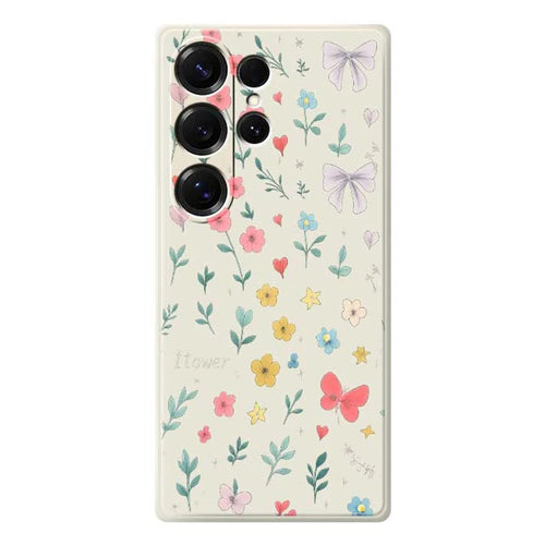 For Samsung Galaxy S25 Ultra Case Floral Bow Pattern Printing Straight Edge TPU Phone Back Cover - Beige - 1