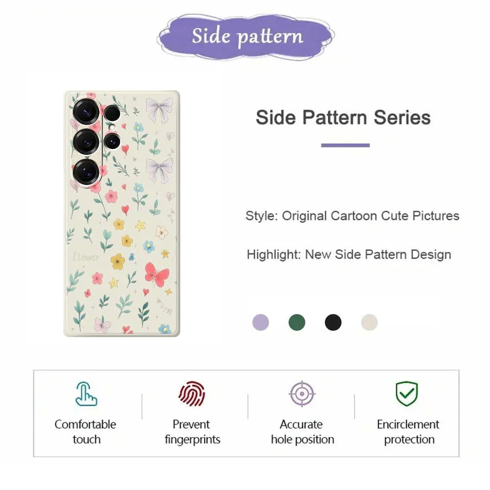 For Samsung Galaxy S25 Ultra Case Floral Bow Pattern Printing Straight Edge TPU Phone Back Cover - Beige - 2