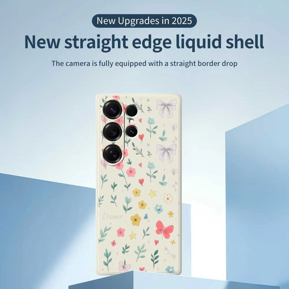 For Samsung Galaxy S25 Ultra Case Floral Bow Pattern Printing Straight Edge TPU Phone Back Cover - Beige - 3