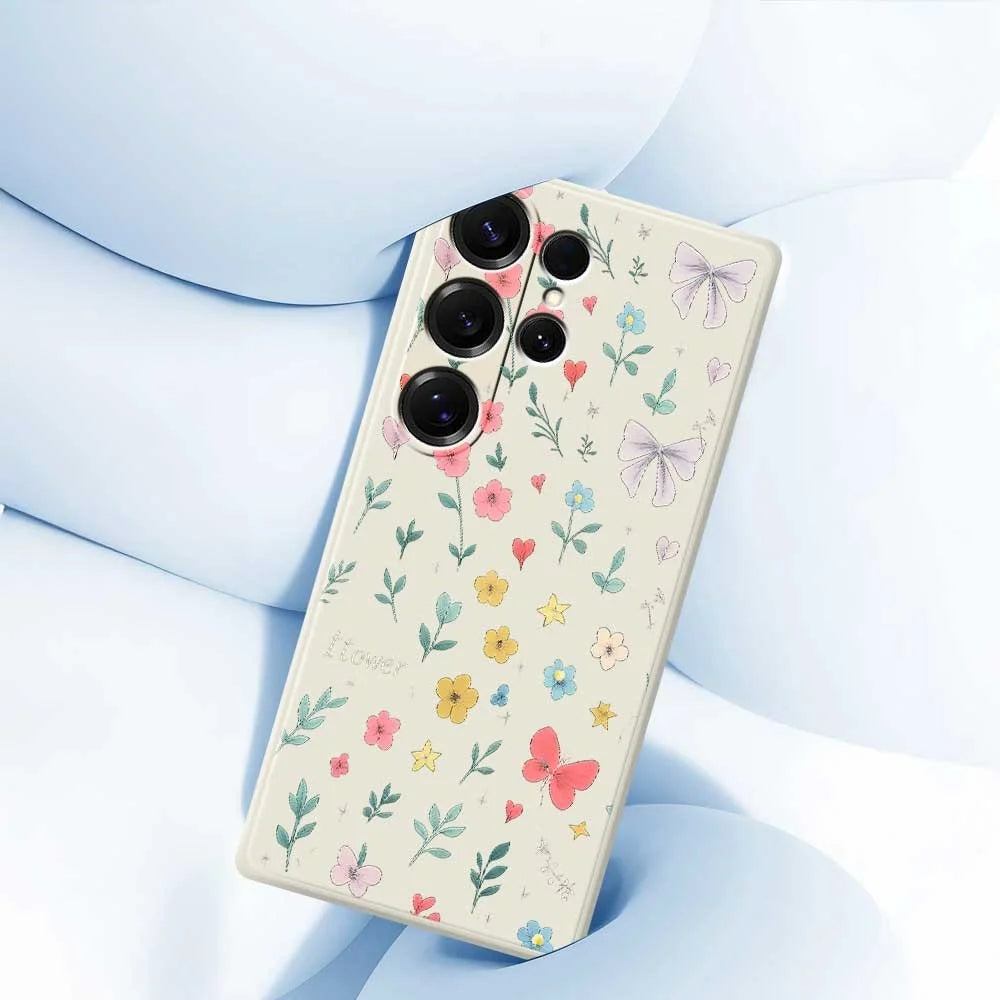 For Samsung Galaxy S25 Ultra Case Floral Bow Pattern Printing Straight Edge TPU Phone Back Cover - Beige - 5