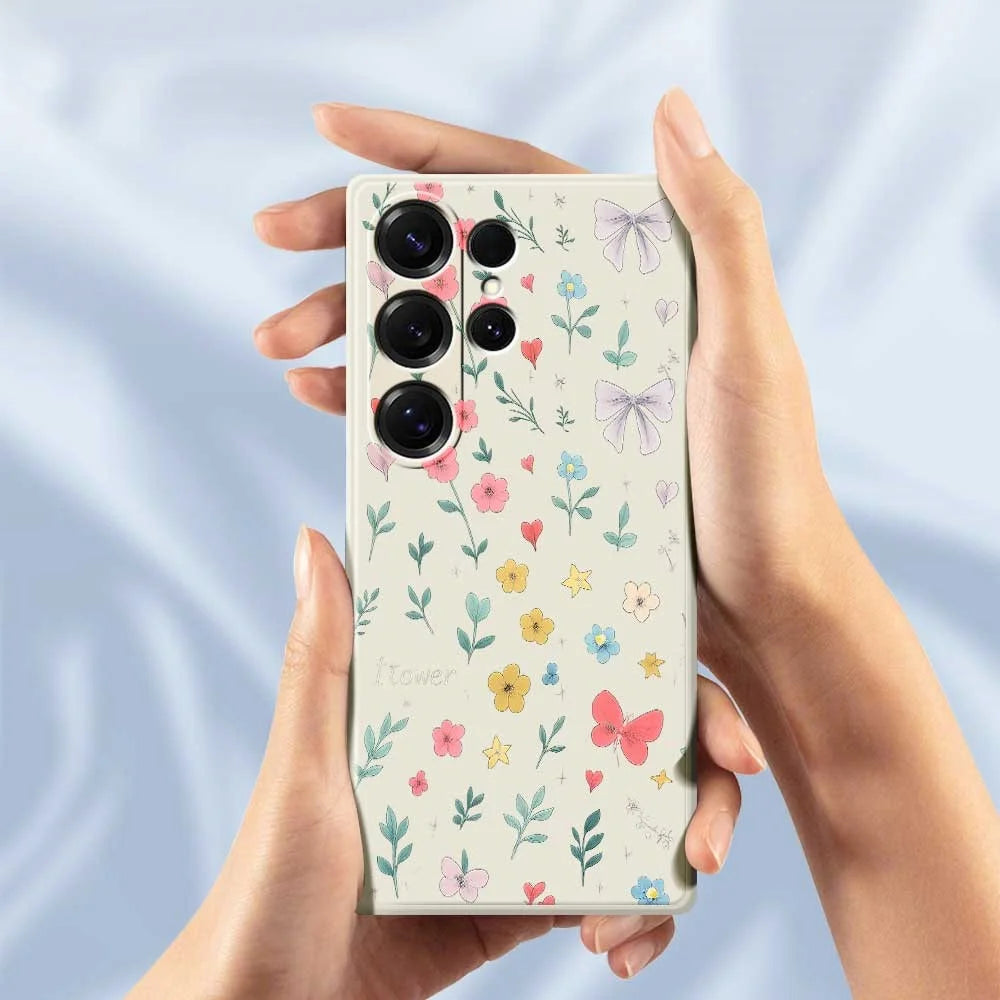 For Samsung Galaxy S25 Ultra Case Floral Bow Pattern Printing Straight Edge TPU Phone Back Cover - Beige - 6