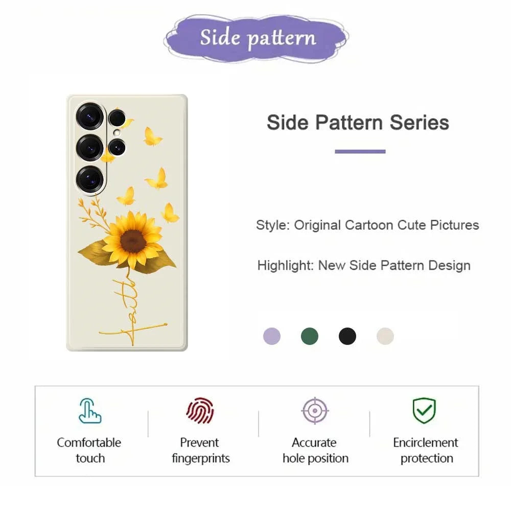 For Samsung Galaxy S25 Ultra Case Golden Butterfly Sunflower Pattern Printing Straight Edge TPU Phone Back Cover - Beige - 2