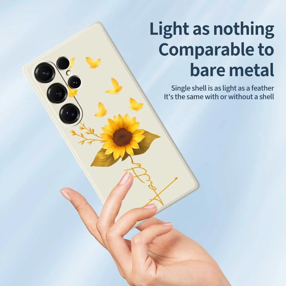 For Samsung Galaxy S25 Ultra Case Golden Butterfly Sunflower Pattern Printing Straight Edge TPU Phone Back Cover - Beige - 4