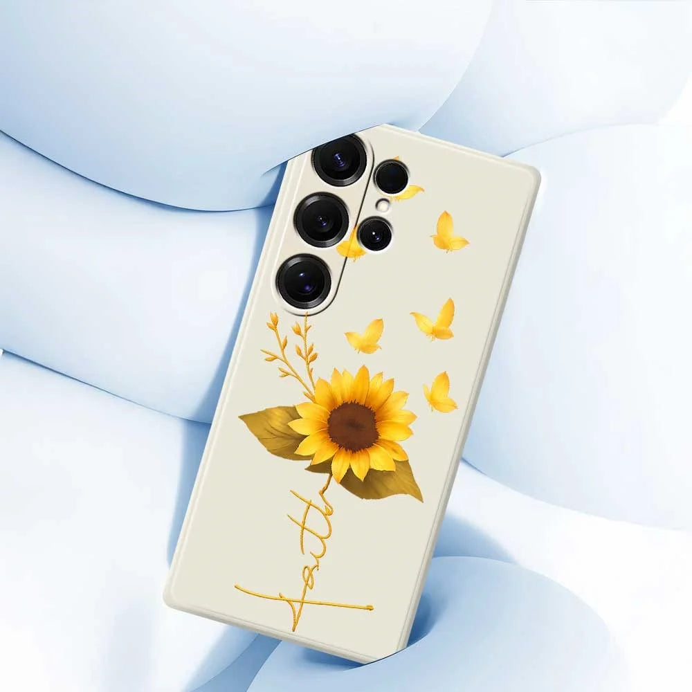 For Samsung Galaxy S25 Ultra Case Golden Butterfly Sunflower Pattern Printing Straight Edge TPU Phone Back Cover - Beige - 5