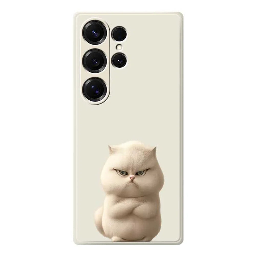 For Samsung Galaxy S25 Ultra Case Angry Cat Pattern Printing Straight Edge TPU Phone Back Cover - Beige - 1