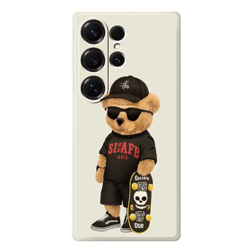 For Samsung Galaxy S25 Ultra Case Cool Bear Pattern Printing Straight Edge TPU Phone Back Cover - Beige - 1