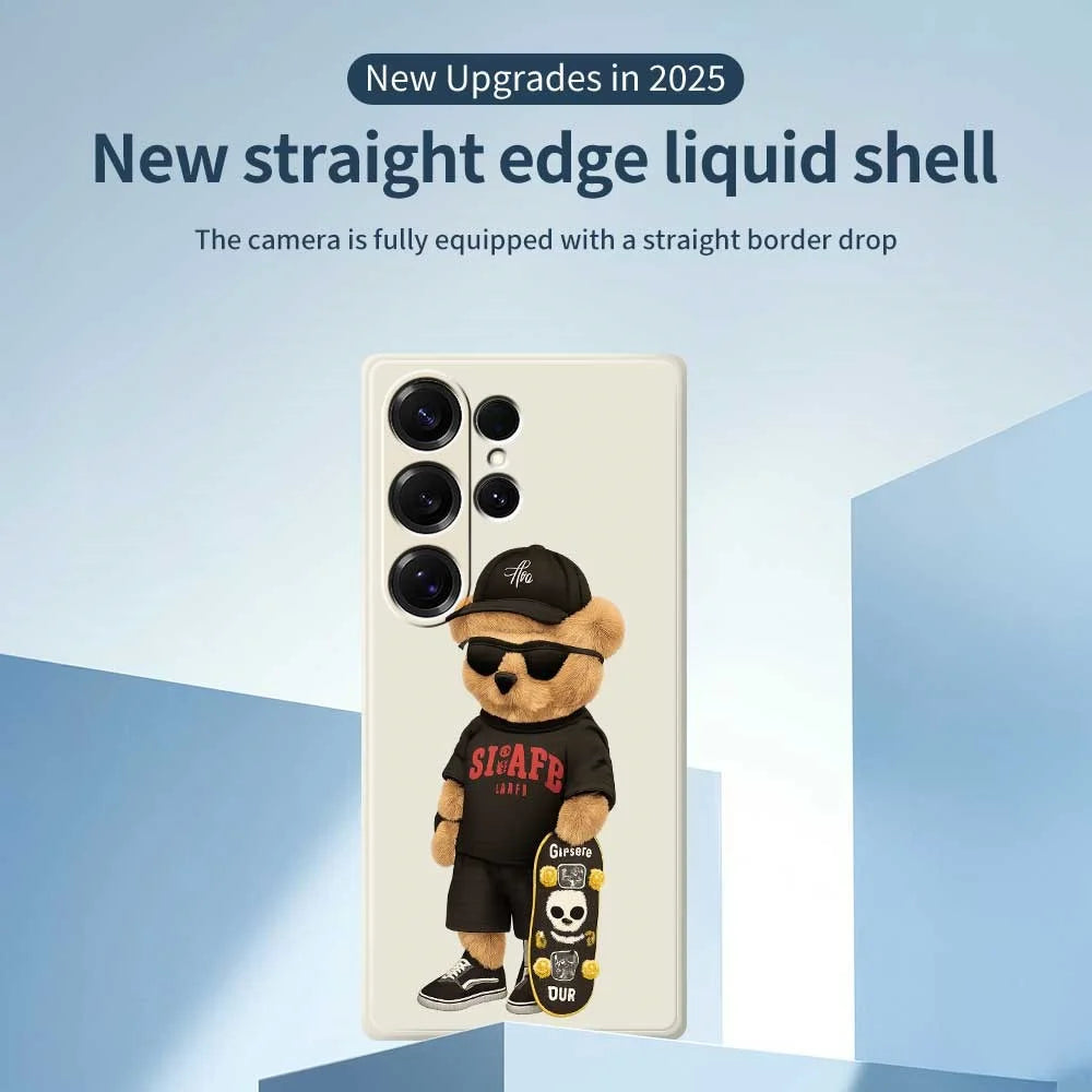 For Samsung Galaxy S25 Ultra Case Cool Bear Pattern Printing Straight Edge TPU Phone Back Cover - Beige - 3