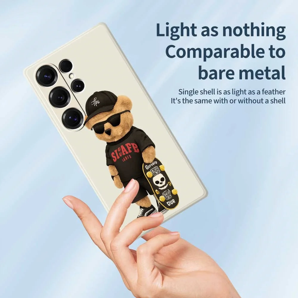 For Samsung Galaxy S25 Ultra Case Cool Bear Pattern Printing Straight Edge TPU Phone Back Cover - Beige - 4