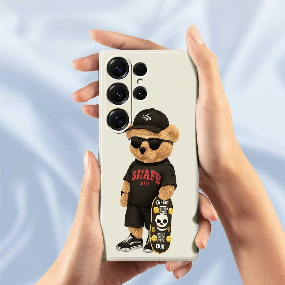 For Samsung Galaxy S25 Ultra Case Cool Bear Pattern Printing Straight Edge TPU Phone Back Cover - Beige - 6