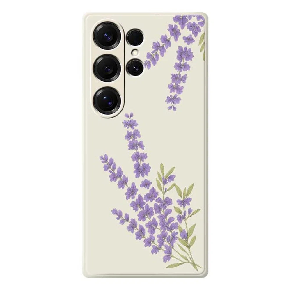 For Samsung Galaxy S25 Ultra Case Lavender Pattern Printing Straight Edge TPU Phone Back Cover - Beige - 1
