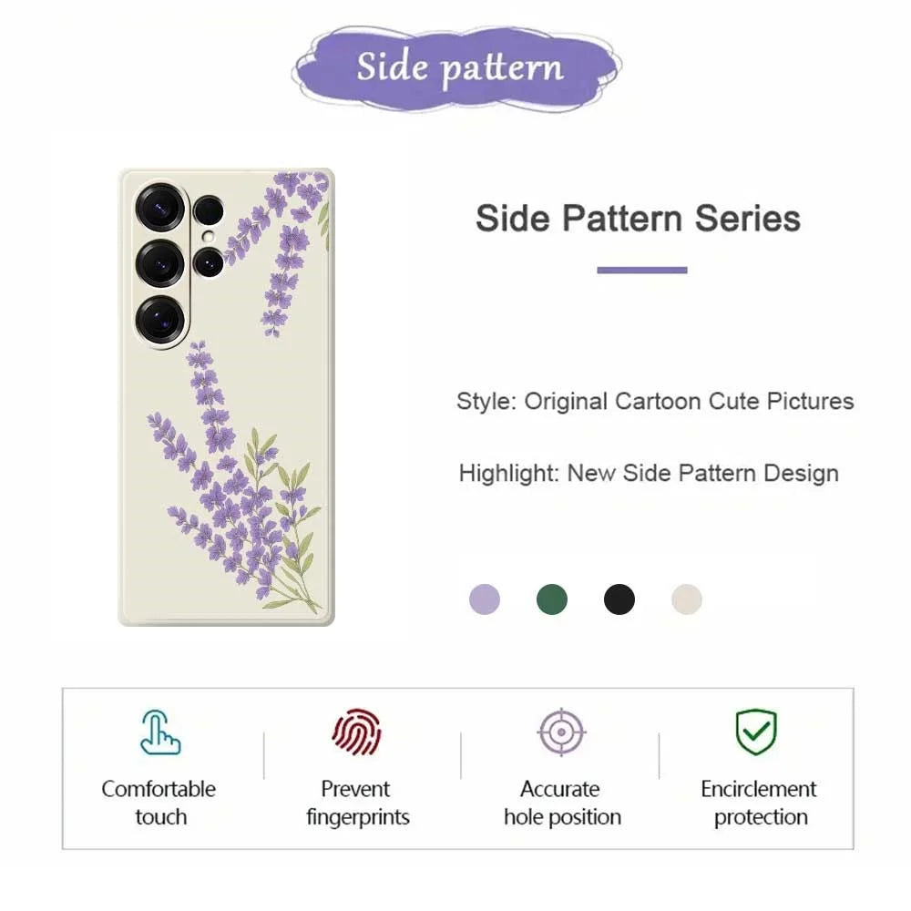 For Samsung Galaxy S25 Ultra Case Lavender Pattern Printing Straight Edge TPU Phone Back Cover - Beige - 2