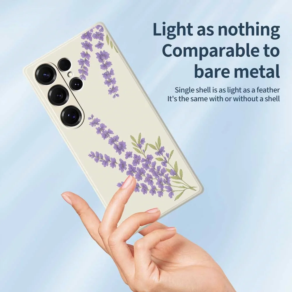 For Samsung Galaxy S25 Ultra Case Lavender Pattern Printing Straight Edge TPU Phone Back Cover - Beige - 4