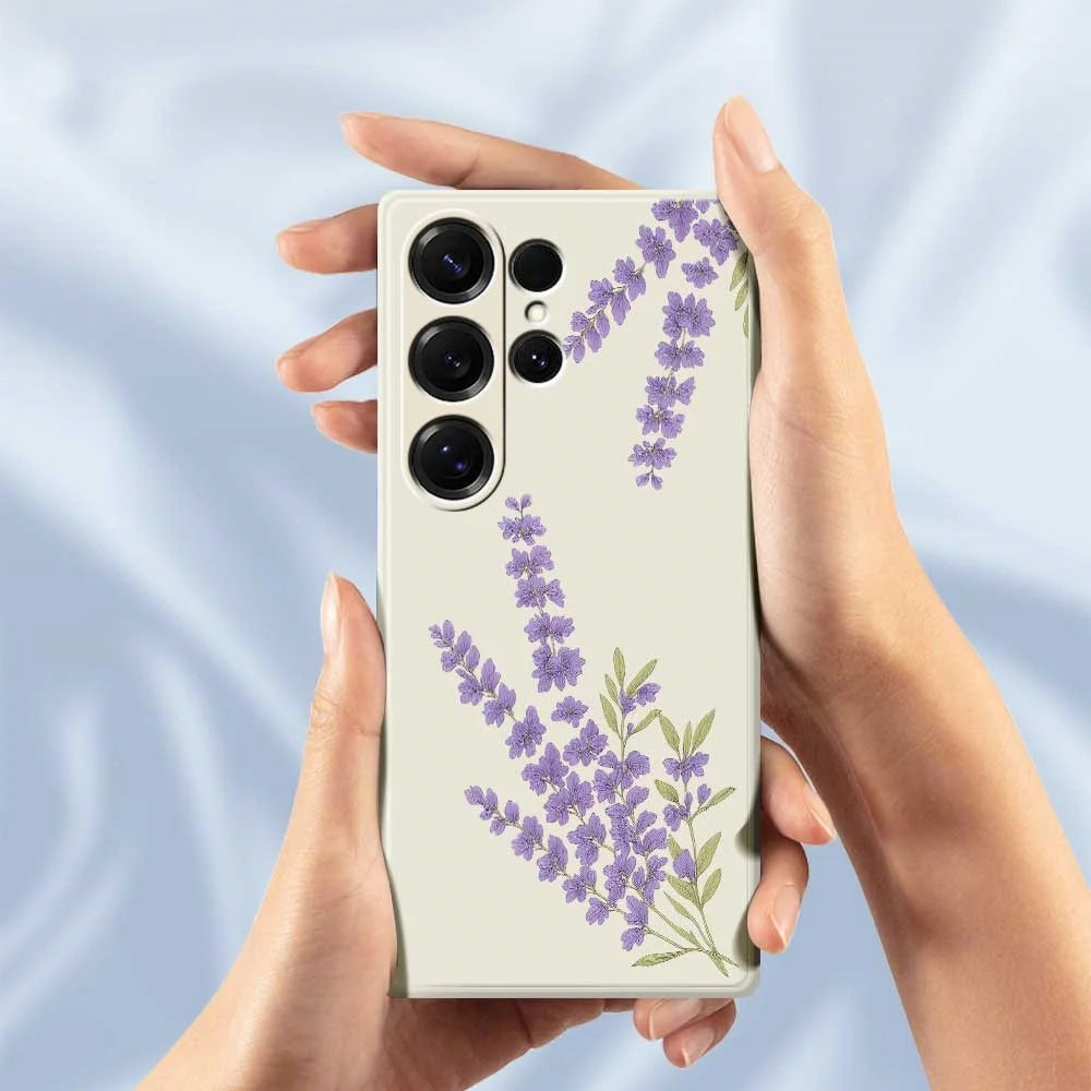 For Samsung Galaxy S25 Ultra Case Lavender Pattern Printing Straight Edge TPU Phone Back Cover - Beige - 6