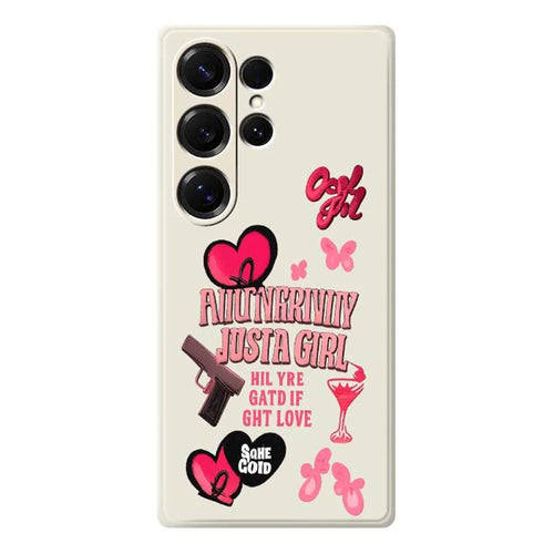 For Samsung Galaxy S25 Ultra Case Pink Elements Pattern Printing Straight Edge TPU Phone Back Cover - Beige - 1