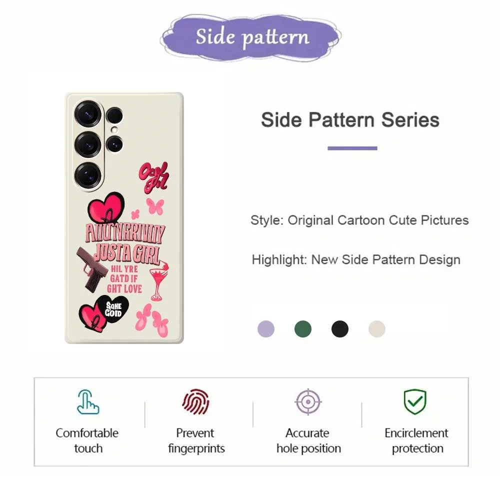 For Samsung Galaxy S25 Ultra Case Pink Elements Pattern Printing Straight Edge TPU Phone Back Cover - Beige - 2