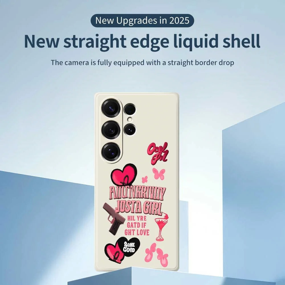 For Samsung Galaxy S25 Ultra Case Pink Elements Pattern Printing Straight Edge TPU Phone Back Cover - Beige - 3