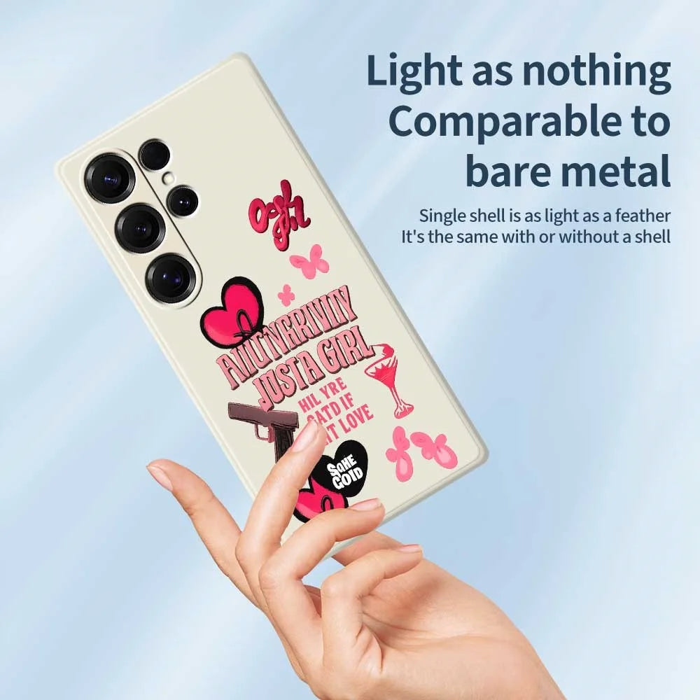 For Samsung Galaxy S25 Ultra Case Pink Elements Pattern Printing Straight Edge TPU Phone Back Cover - Beige - 4