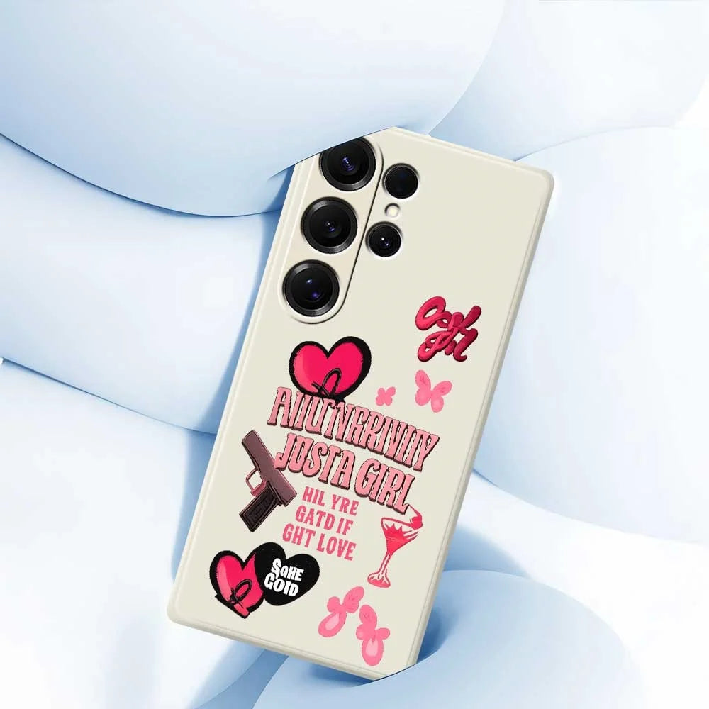 For Samsung Galaxy S25 Ultra Case Pink Elements Pattern Printing Straight Edge TPU Phone Back Cover - Beige - 5