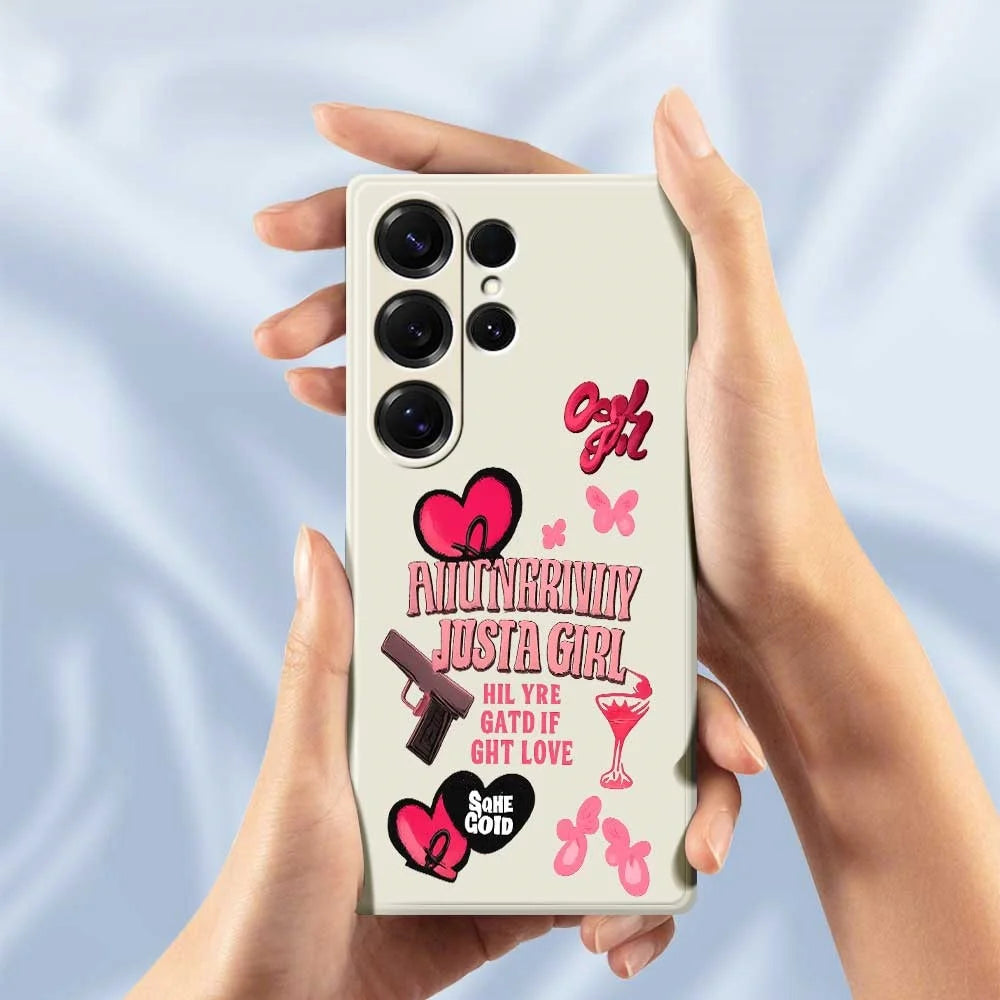 For Samsung Galaxy S25 Ultra Case Pink Elements Pattern Printing Straight Edge TPU Phone Back Cover - Beige - 6